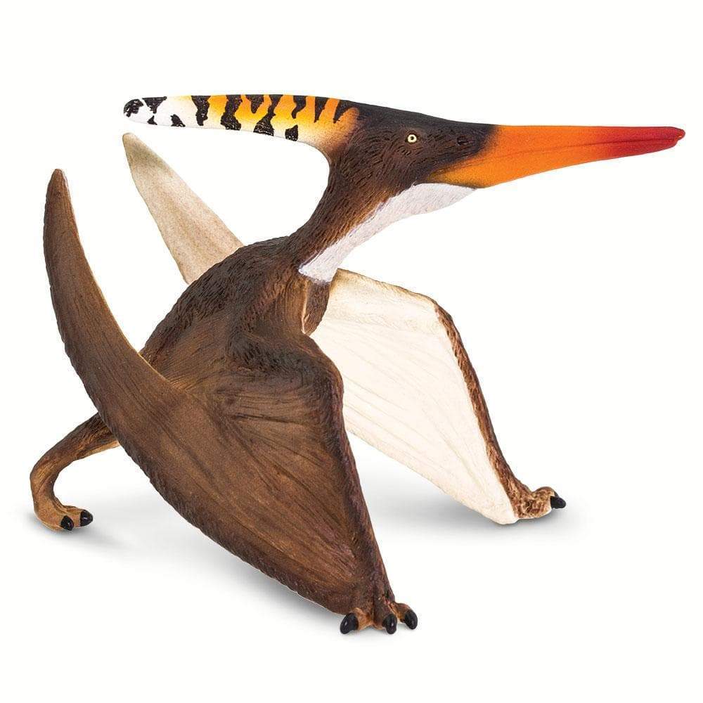 Pteranodon figure posed at rest with large crest, detailed wings, and textured body in brown and orange tones.
