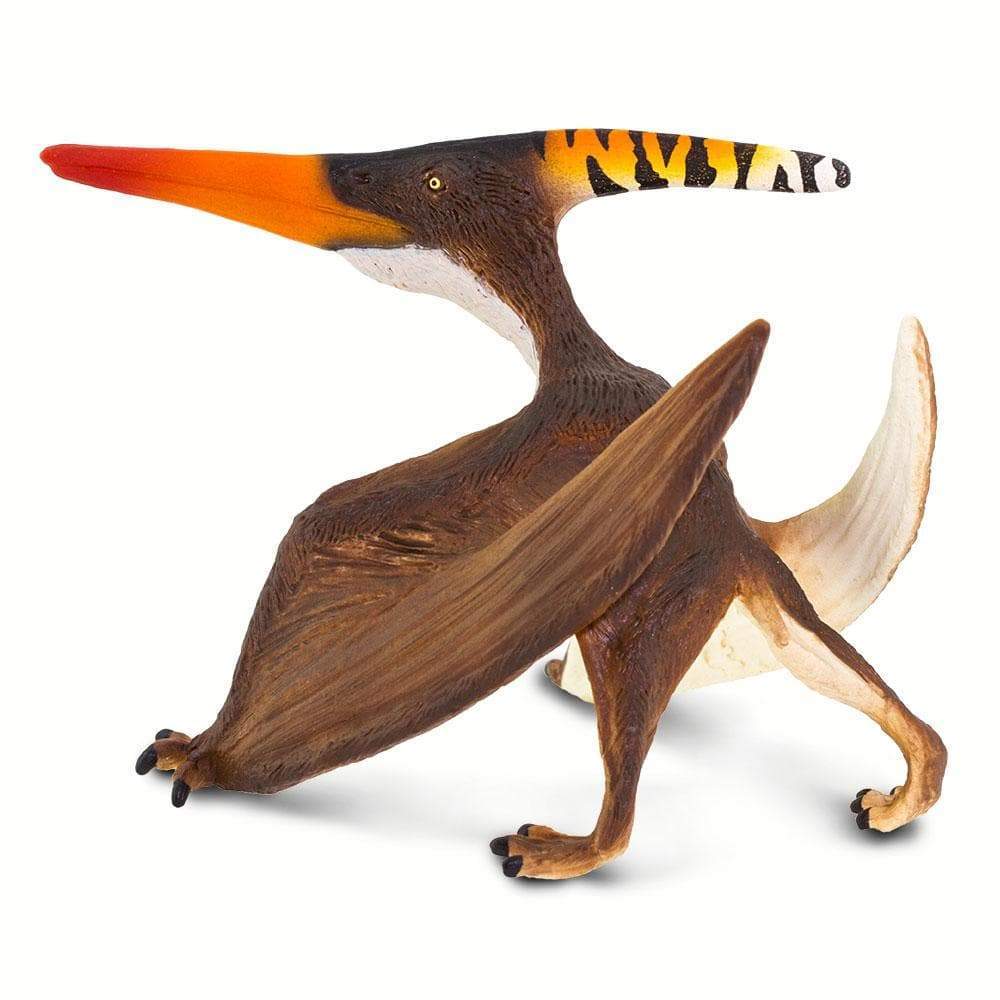 Pteranodon figure posed at rest showing large crest, detailed wings, and four-legged stance in brown and orange colors.