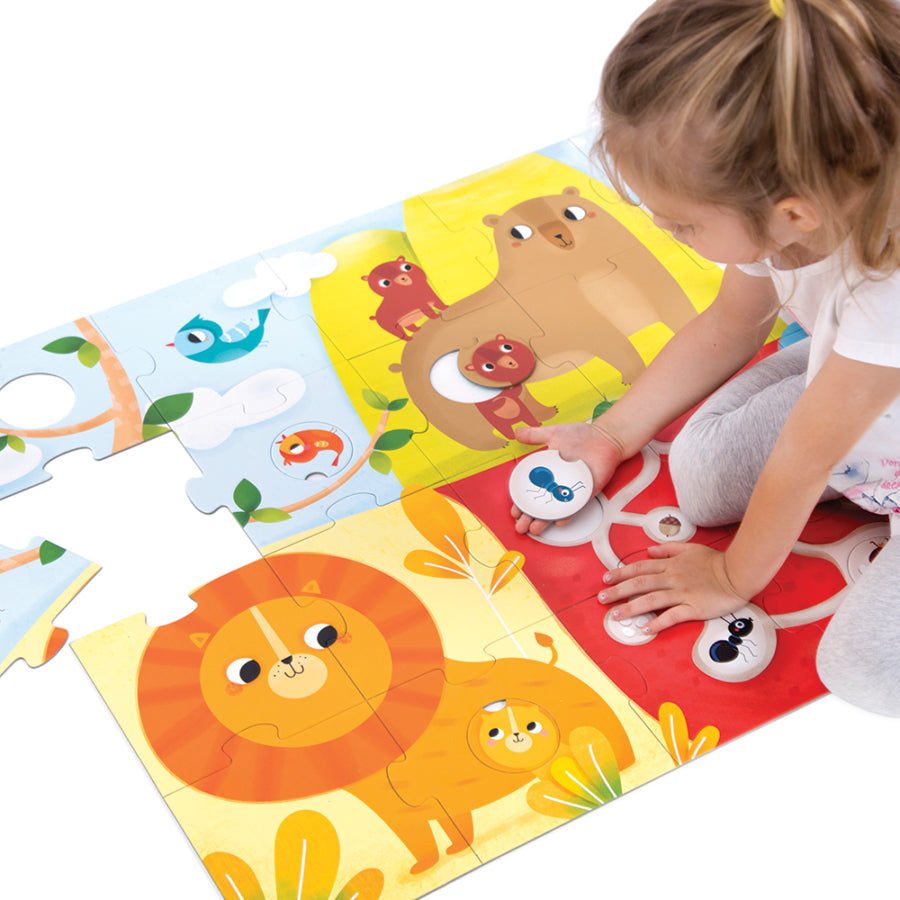 34pc Suuuper Size Animal Puzzle with jumbo pieces and mix-and-match round pieces featuring colorful animals and habitats.