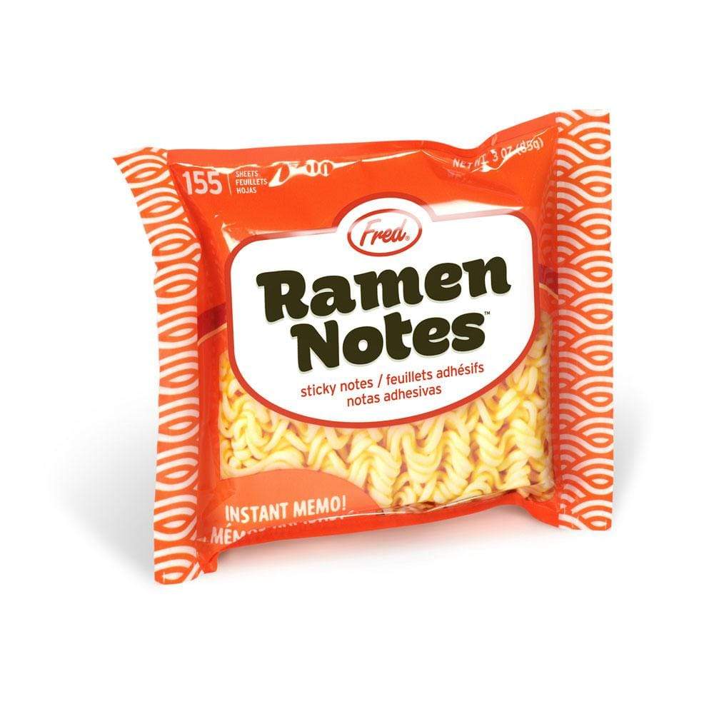 Ramen Notes pack with 155 sticky notes designed like ramen noodles in a reusable zipper-lock bag for instant memos.