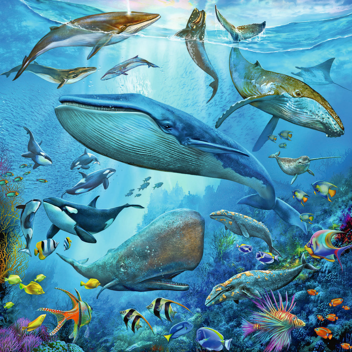 49pc Ocean Life Puzzles featuring vibrant underwater scene with whales, fish, and sea creatures for preschoolers.