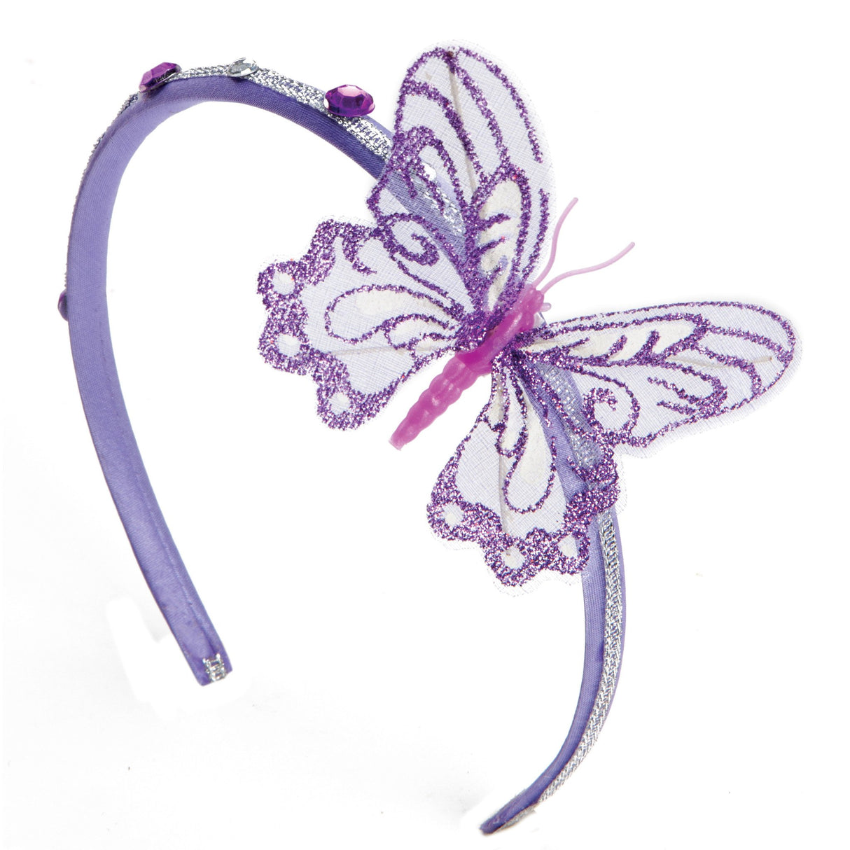 Fashion Headbands purple headband with glitter butterfly and jeweled accents for stylish hair accessory looks.