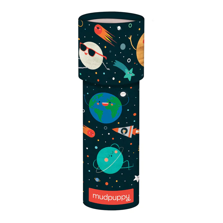 Kaleidoscope Solar System featuring colorful planets, comets, and spaceships on a sturdy matte-finish board telescope.