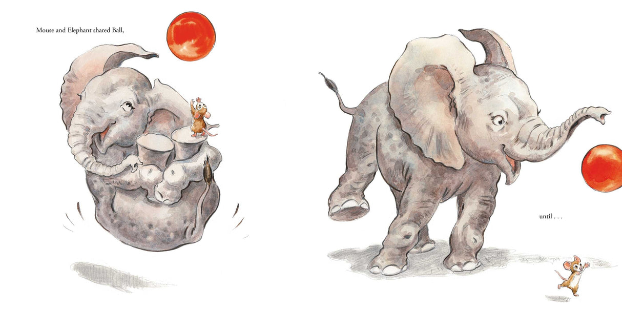 Something Beautiful shows an elephant and mouse sharing snacks and playing together in a friendly scene.