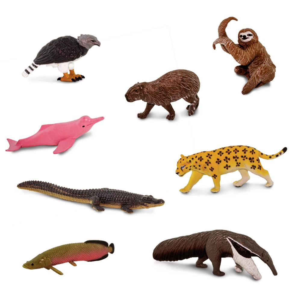 TOOB | South American Animals featuring detailed minifigures of jaguar, sloth, harpy eagle, anteater, capybara, arapaima, dolphin, and caiman.