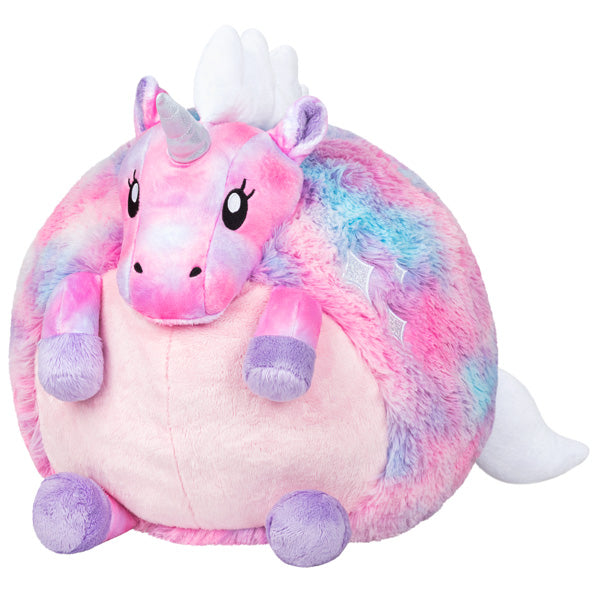 Cotton Candy Baby Unicorn plush pillow in pastel pink, purple, and blue with soft polyester fiber and wings.