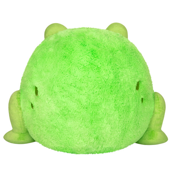 Soft, squishy green Frog plush toy made of polyester fiber, measuring 19 by 12 by 15 inches, perfect for all ages.