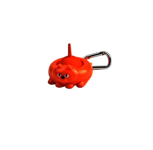 Pull 'n Pops Keychain in orange cat design with pop bubble and metal carabiner for sensory fidgeting and fun.