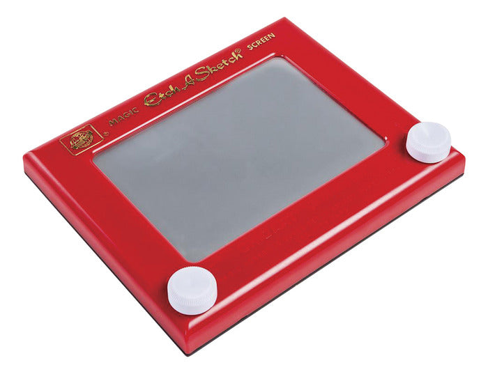 Etch-A-Sketch classic red toy with two white knobs for drawing and sketching creative designs.