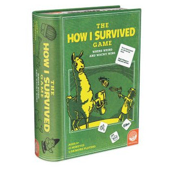 The How I Survived Game box featuring a llama and quirky illustrations for creative survival challenges.