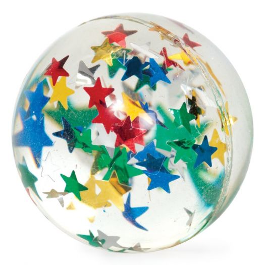 Classic Bouncy Ball with colorful star confetti inside, highly bouncy and pocket-sized for fun on the go.
