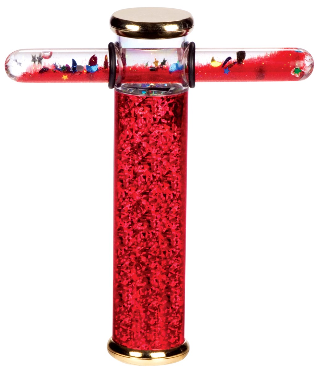 Kaleidoscope Glitter Wand with red glitter and colorful confetti for endless fun and dazzling visual effects.