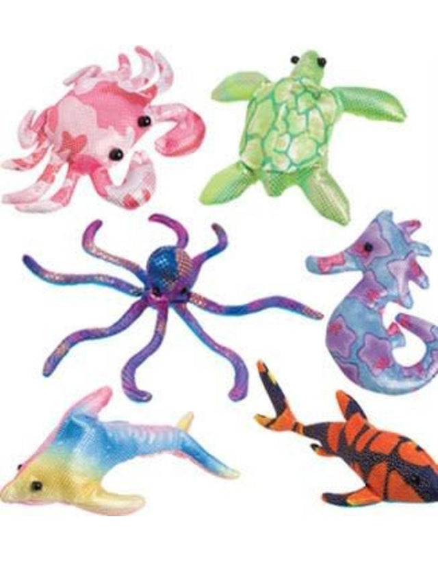 Sea Life Sand Animal assorted colorful sea creatures filled with sand, soft and shiny collectible toy, 4-6 inches.