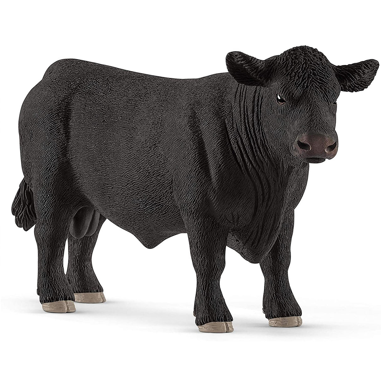 Black Angus Bull figurine showcasing a strong, hornless black cattle breed with detailed texture and sturdy build.