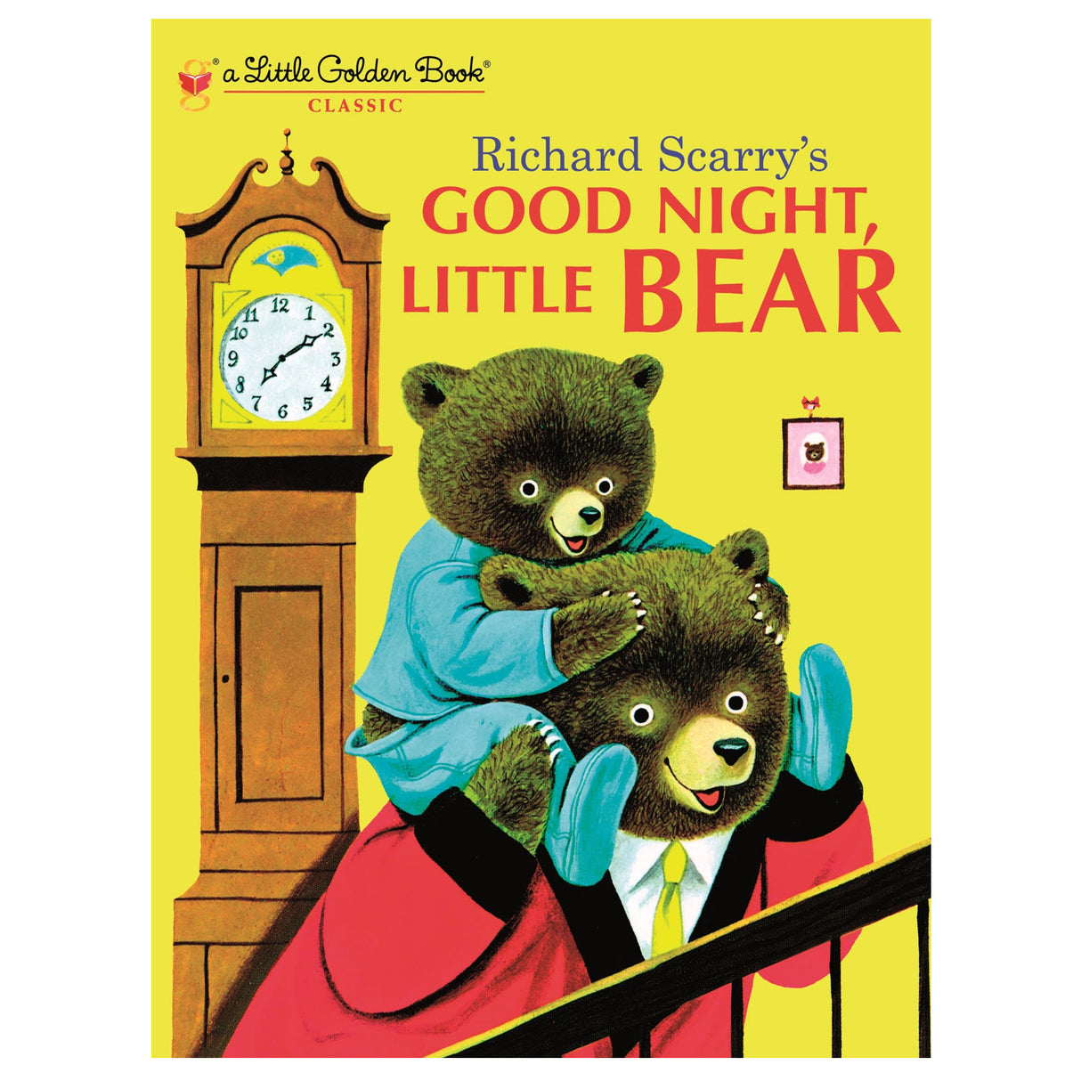 Cover of Little Golden Book Good Night Little Bear showing Father Bear carrying Little Bear on his shoulders.