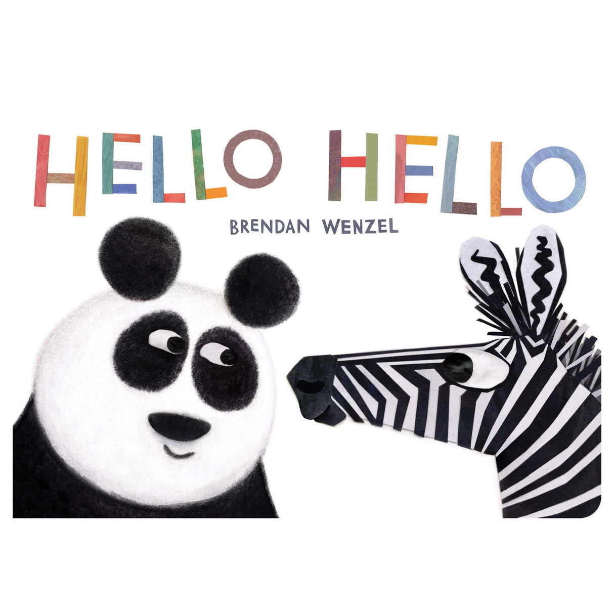 Hello Hello board book cover featuring a panda and zebra, introducing young readers to nature and visual concepts.