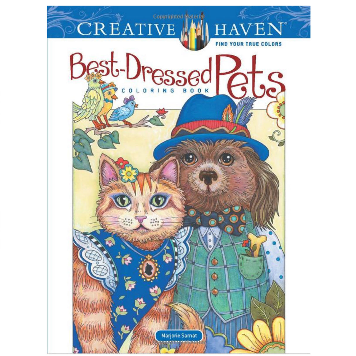 Best Dressed Pets Coloring Book cover featuring a stylishly dressed cat and dog with colorful outfits and accessories.