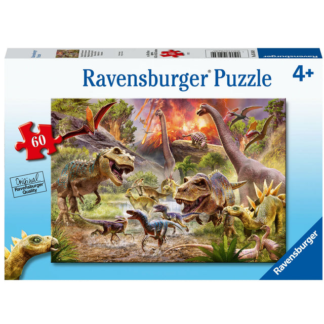 60pc Dinosaur Dash Puzzle featuring large, durable pieces with a vibrant dinosaur scene for ages 4 and up.