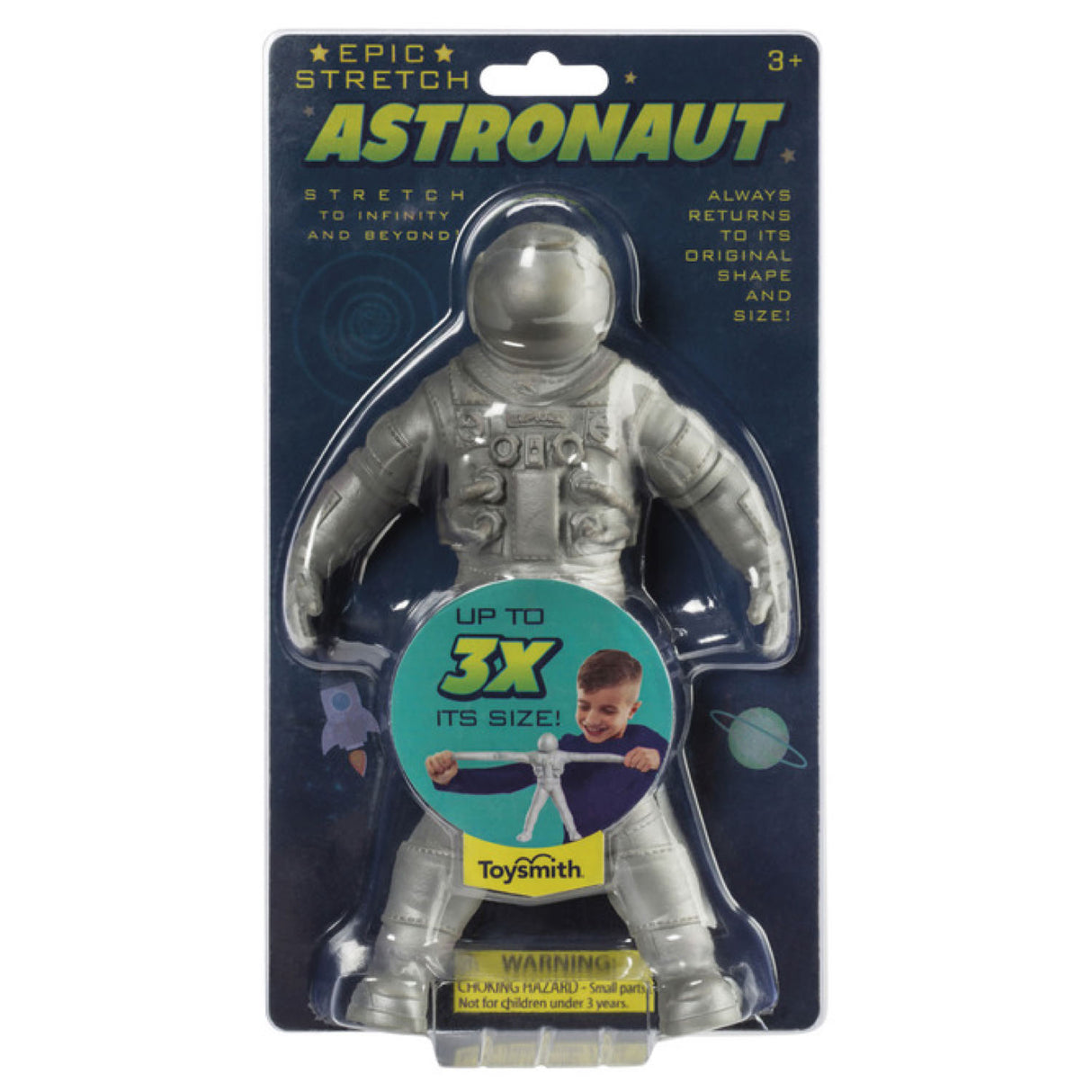 Epic Stretch Astronaut toy in packaging, stretchy astronaut figure that extends up to 3 times its original size.