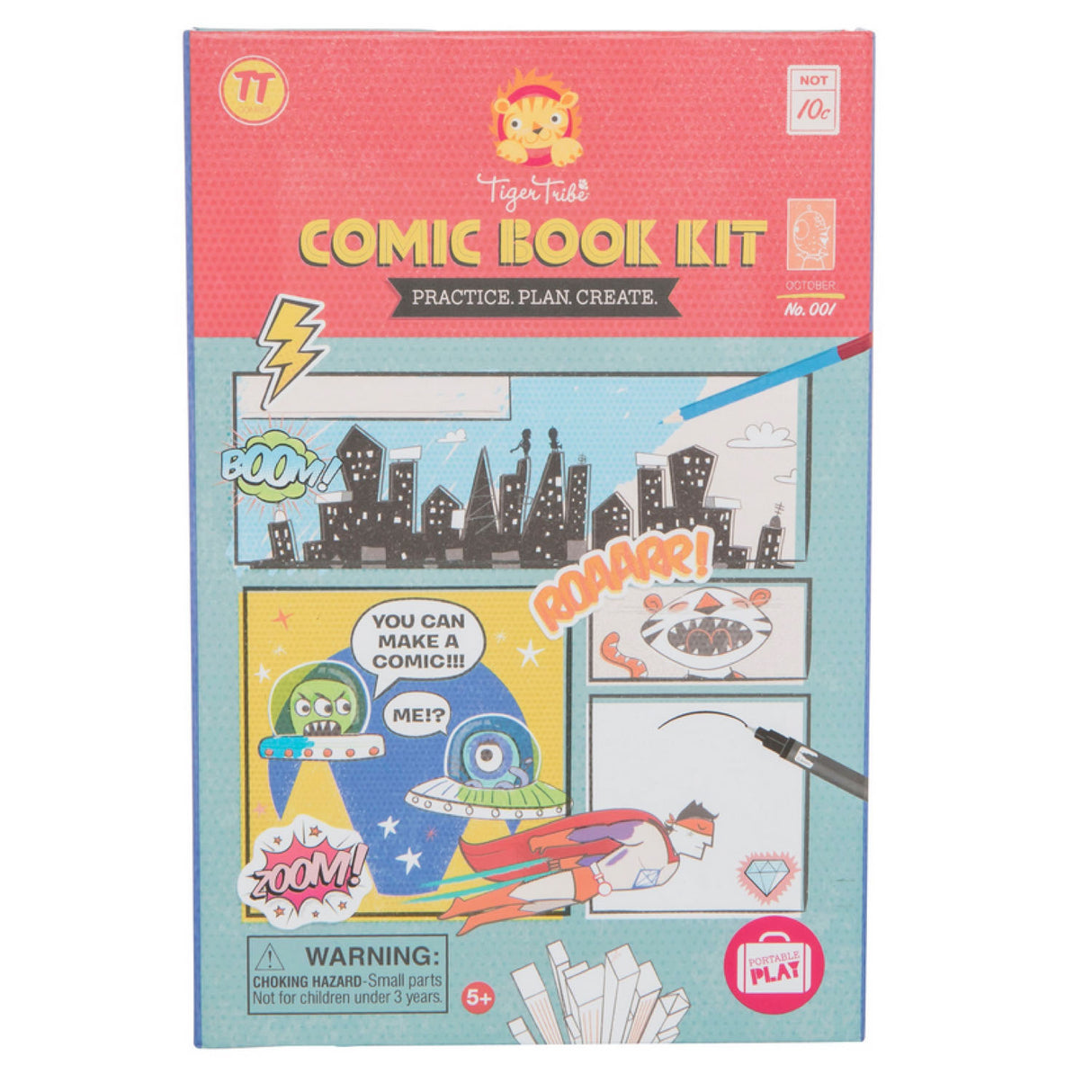 Comic Book Kit | Practice. Plan. Create. with comic strip booklet, pens, pencils, stickers, and how-to guide for kids.