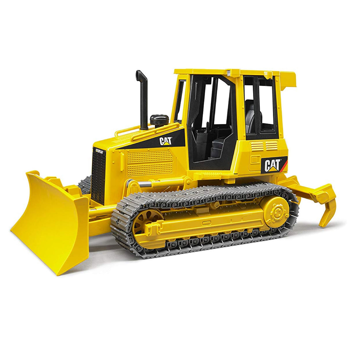 Yellow Cat Track-Type Tractor model with swiveling blade and genuine chain links for heavy digging and clearing tasks.