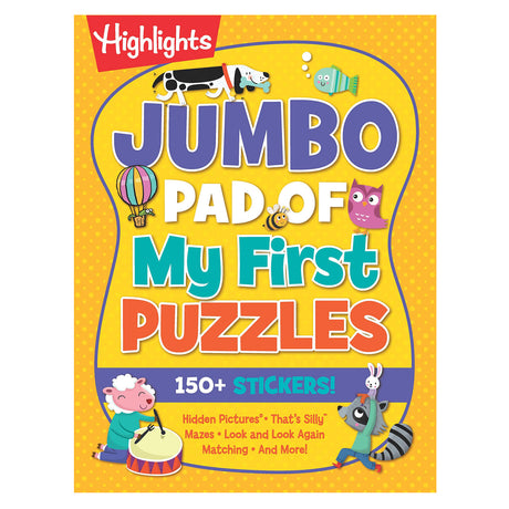 Jumbo Pad of My First Puzzles with colorful characters and 150+ stickers for young children’s fun and learning.