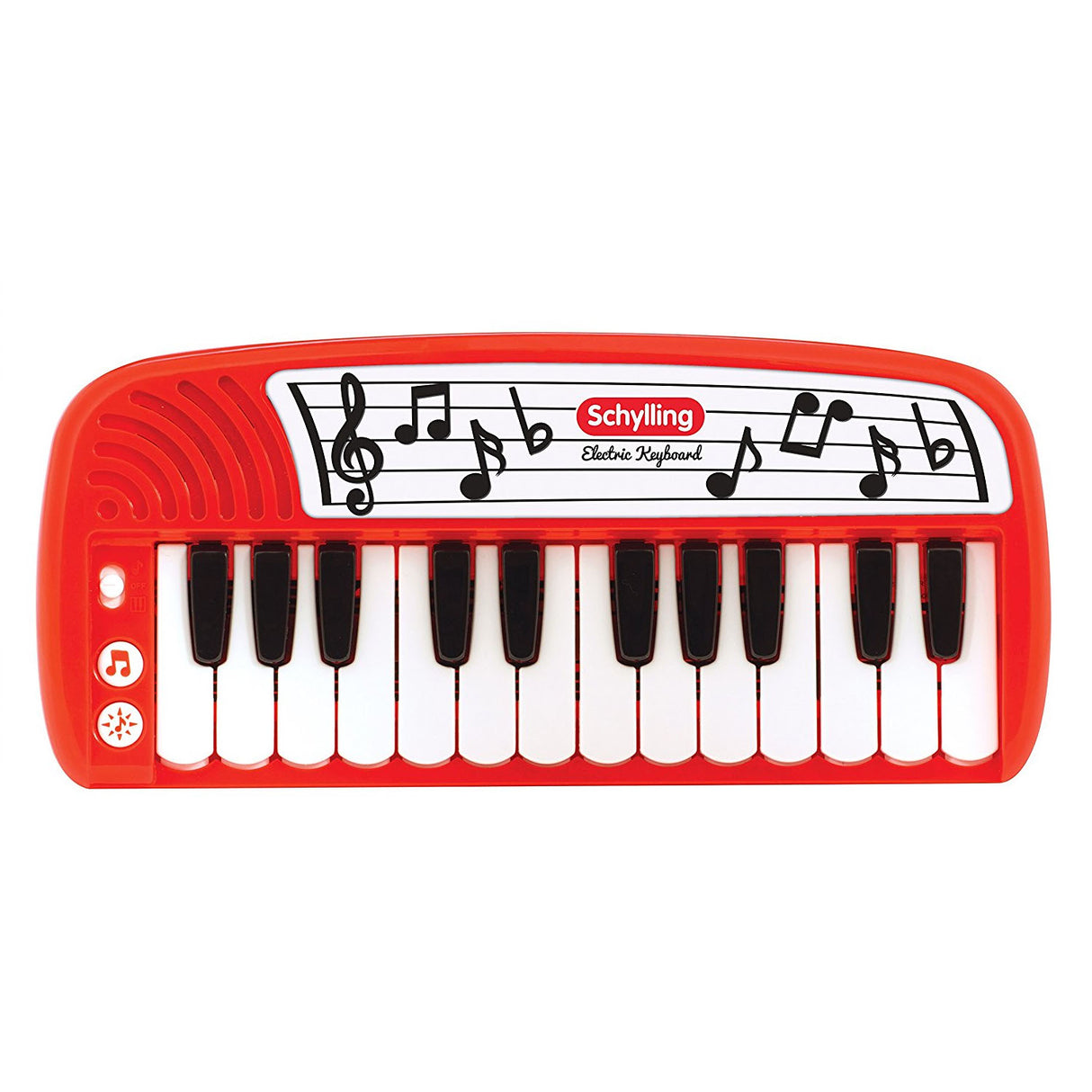 Electric Keyboard with 24 keys, musical notes design, compact size, and speaker for young musicians.
