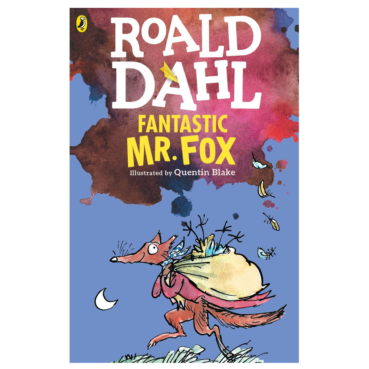 Cover of Fantastic Mr Fox by Roald Dahl with Quentin Blake's illustration of a clever fox carrying a sack at night.