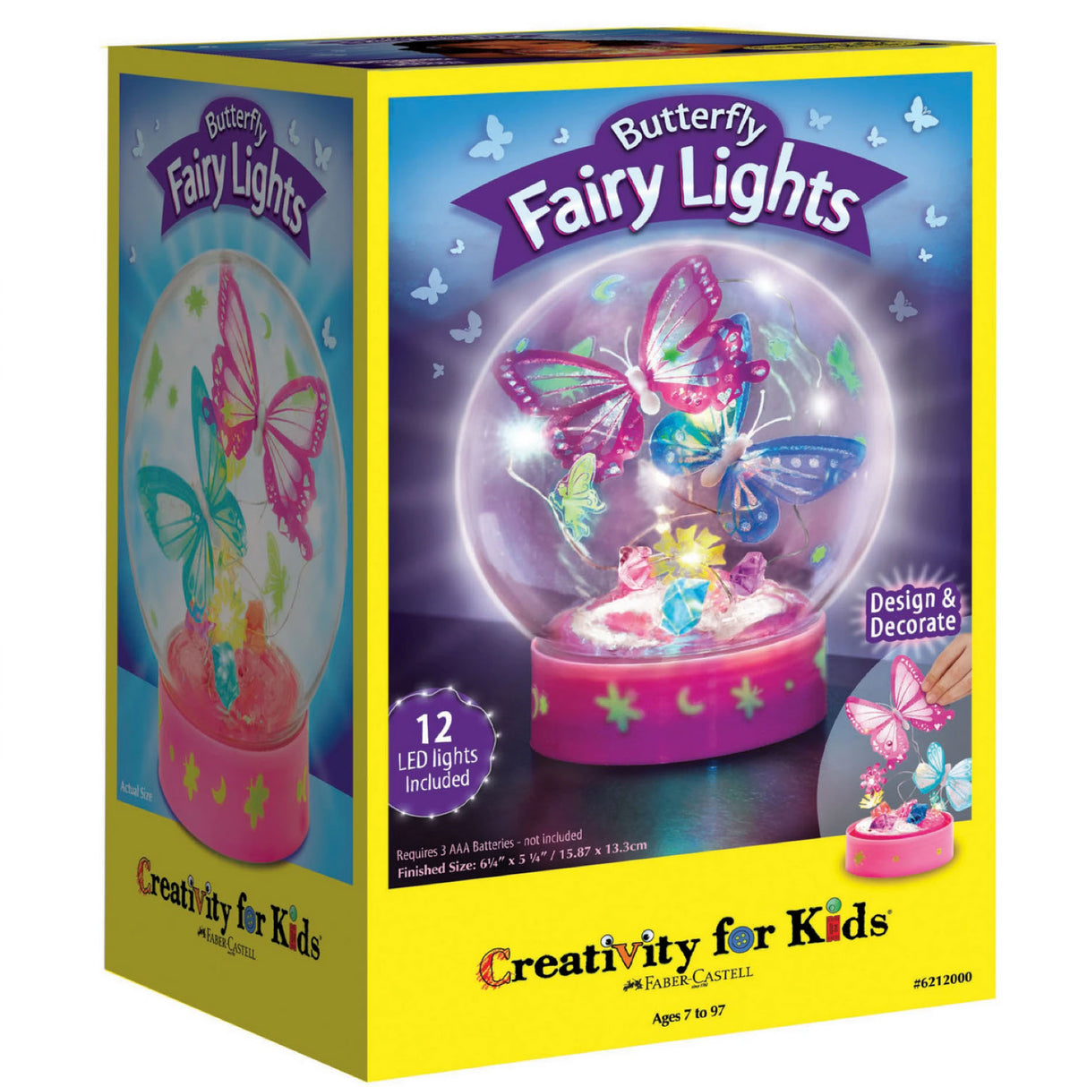 Butterfly Fairy Lights craft kit with LED globe, translucent butterflies, flowers, and decorating supplies for kids.