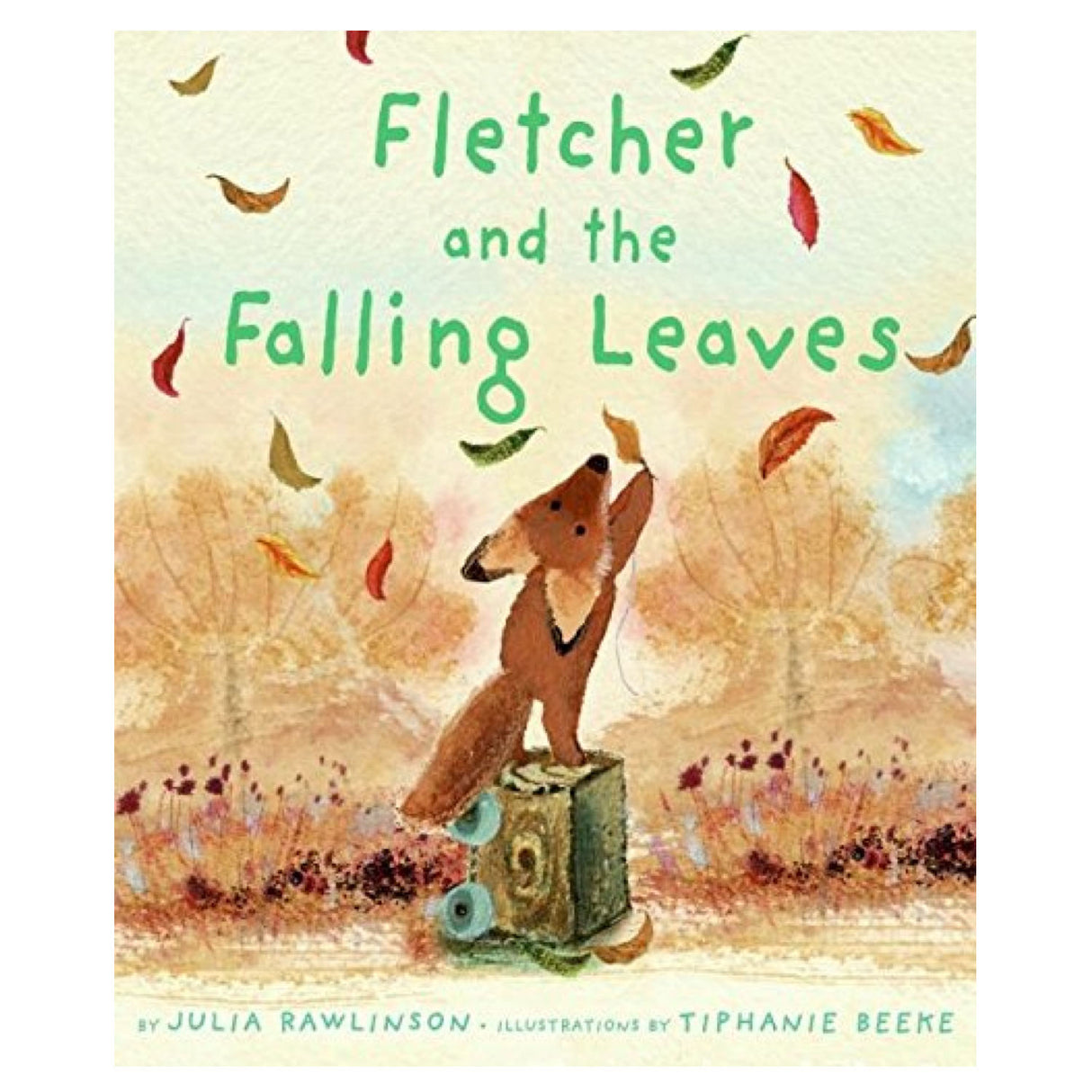 Cover of Fletcher and the Falling Leaves showing a curious fox reaching for colorful autumn leaves.