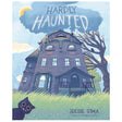 Hardly Haunted book cover shows a spooky, old house with a black cat and swirling clouds above.