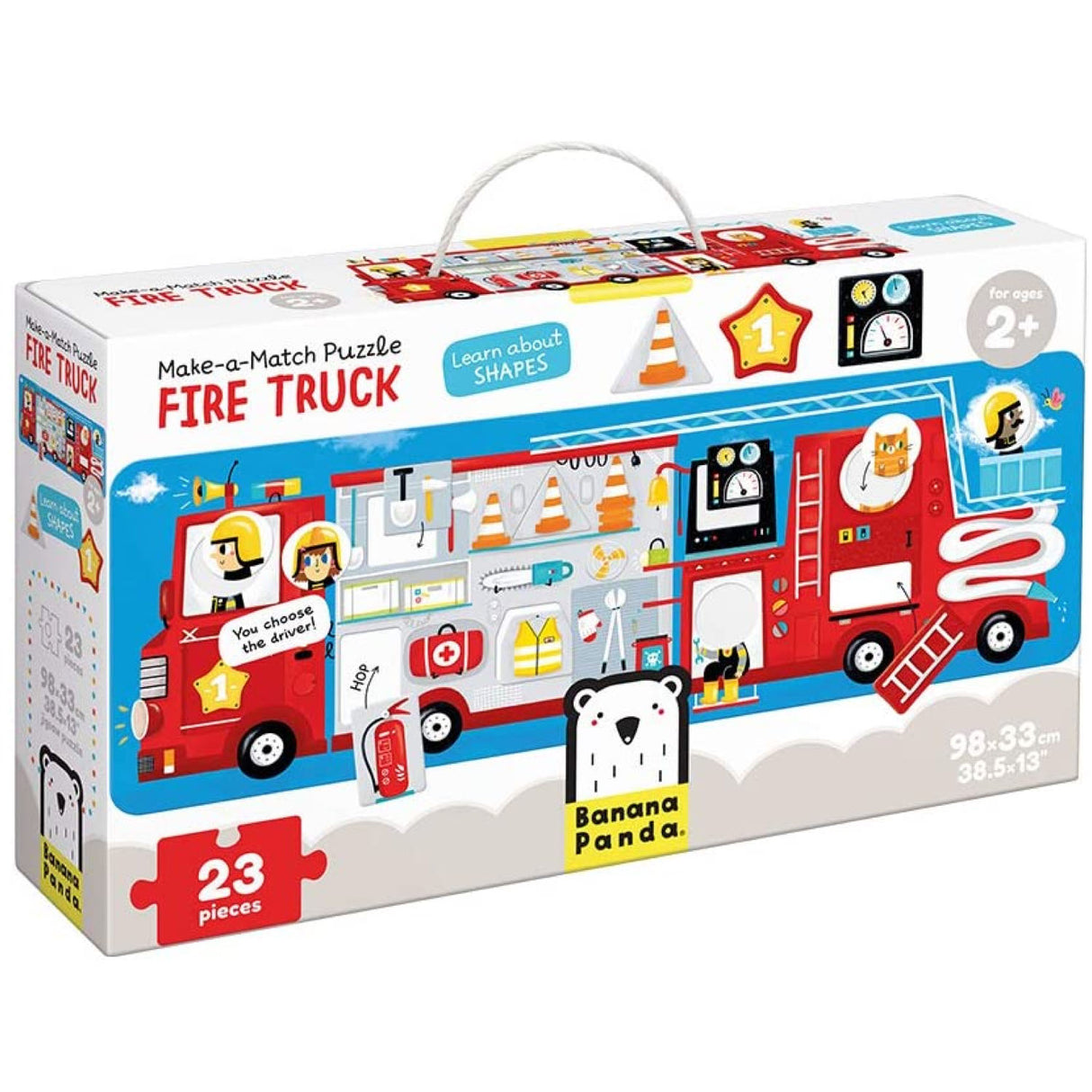 23pc Fire Truck Match Puzzle with jumbo pieces, shape learning, and fun mix-and-match driver play for kids 2+.