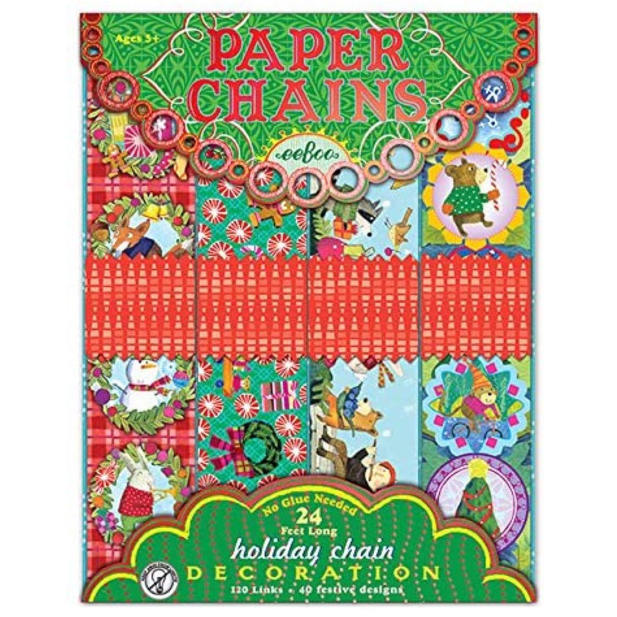 Holiday Paper Chains set with 120 double-sided festive links, colorful patterns, and no glue assembly needed.