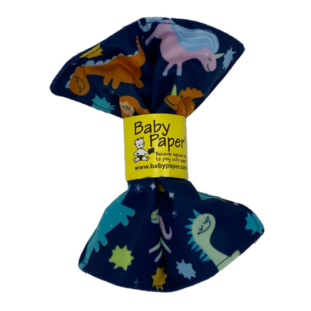 Baby Paper | Mythical Creatures sensory toy with colorful dragons and unicorns, safe and washable for babies.