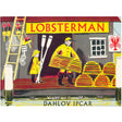 Lobsterman book cover showing a father and son in rain gear with lobster traps at a Maine dock.