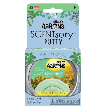 SCENTsory Positive Energy Thinking Putty mint scented with soft, fluffy texture in spa-inspired packaging.