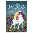 Uni the Unicorn book cover showing a little girl hugging a unicorn in a colorful flower field.
