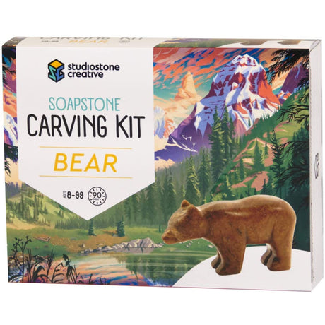 Soapstone Carving Kit | Bear for ages 8+ includes materials to file, sand, and wax your own bear carving.