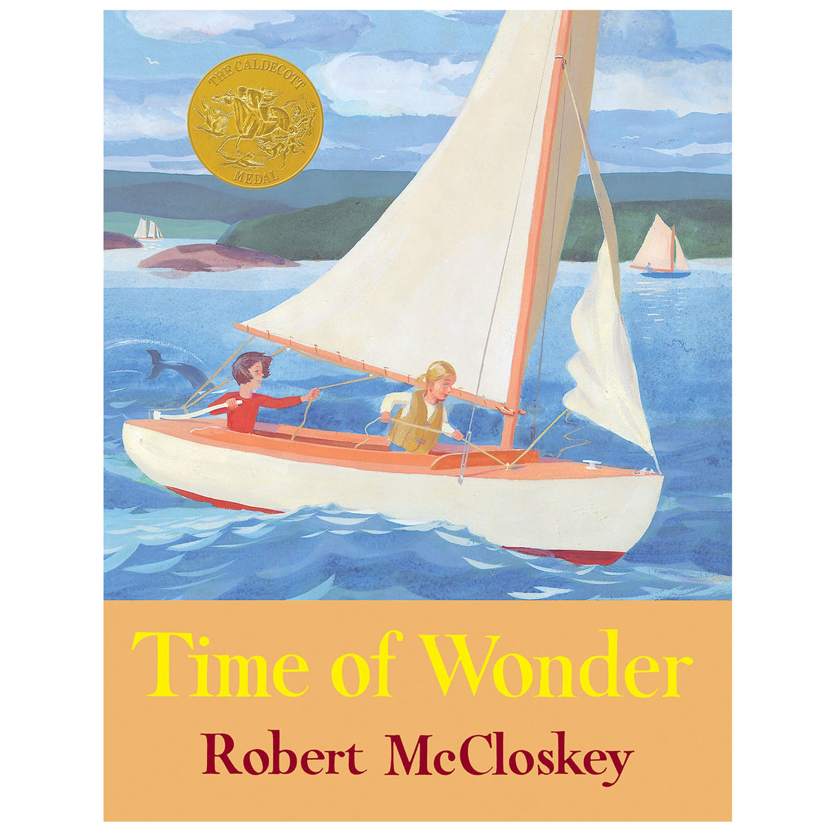 Cover of Time of Wonder showing two children sailing on a small boat with seagulls and a calm sea under a cloudy sky.