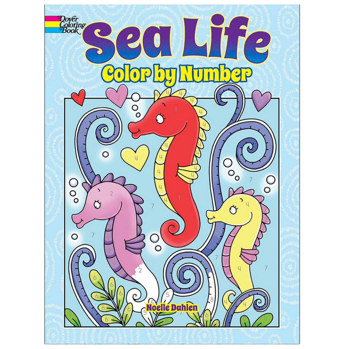 Sea Life Color by Number featuring colorful seahorses and hearts for a fun ocean-themed kids coloring adventure.
