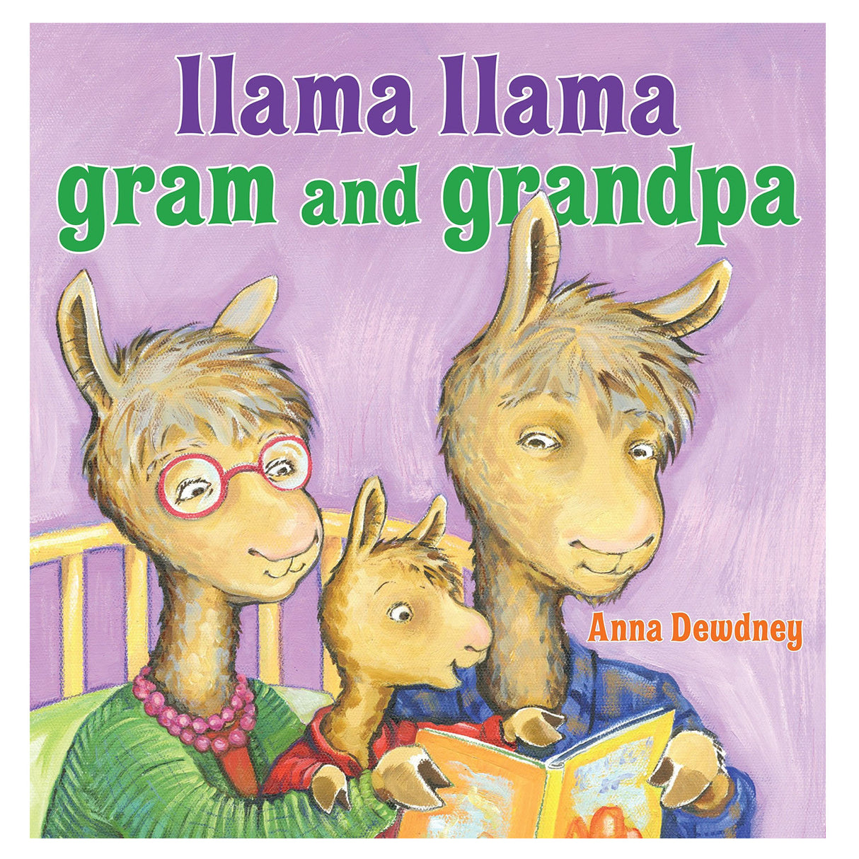 Llama Llama Gram and Grandpa book cover with Llama family reading together in a cozy, colorful illustration