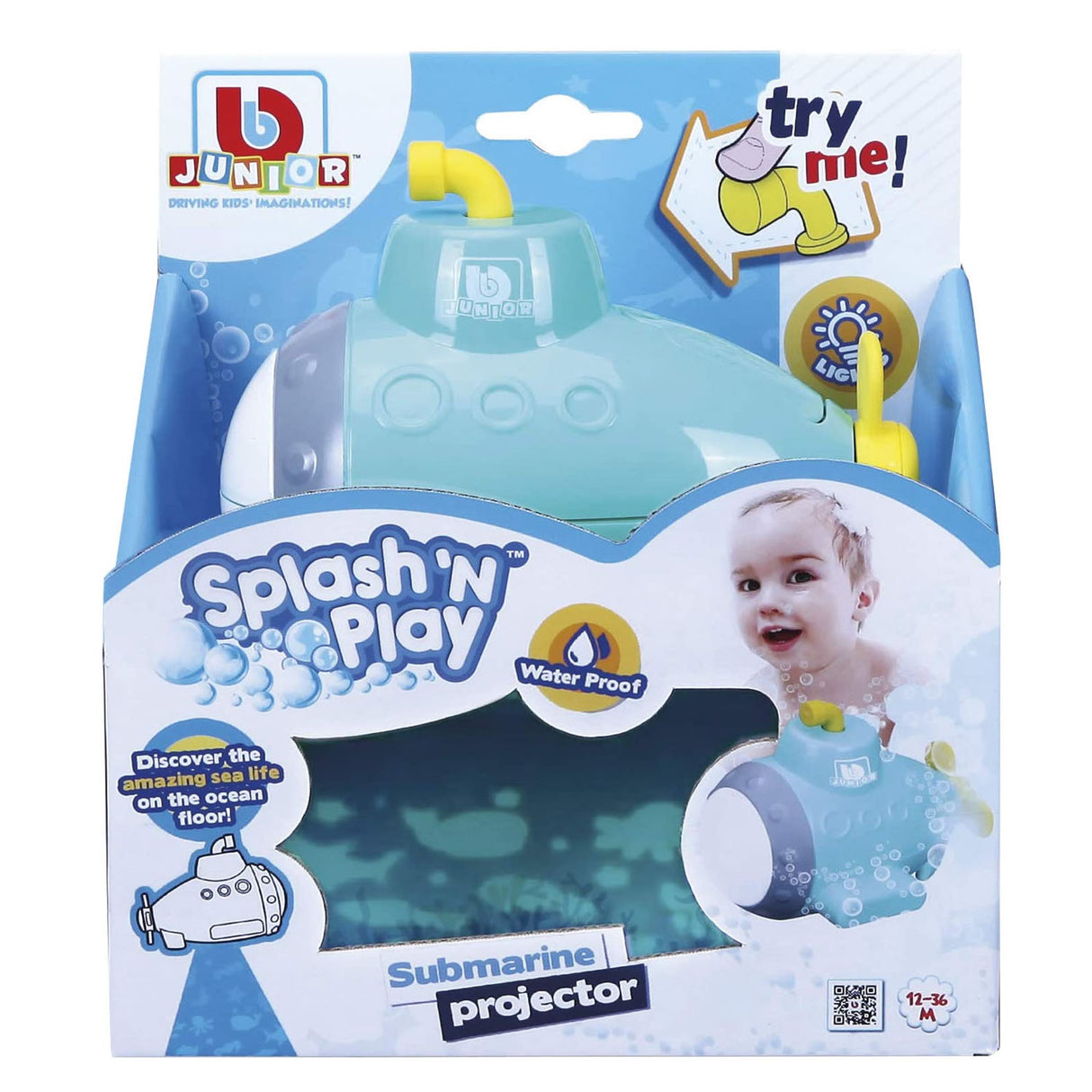Submarine Projector bath toy floats and projects color-changing undersea images for playful bath time fun.