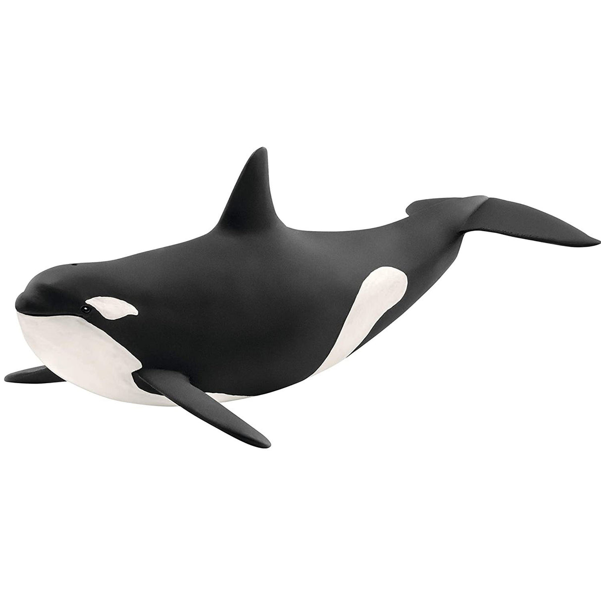Orca Whale toy in black and white, detailed replica measuring 7.68 x 3.82 x 2.64 inches for kids 3-8 years.