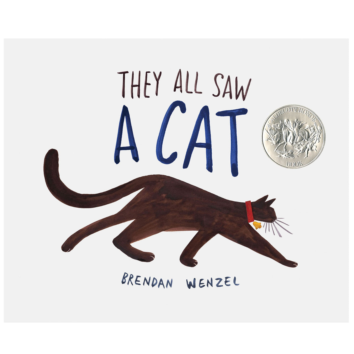 They All Saw a Cat book cover with a brown cat illustration and Caldecott Medal on a white background.