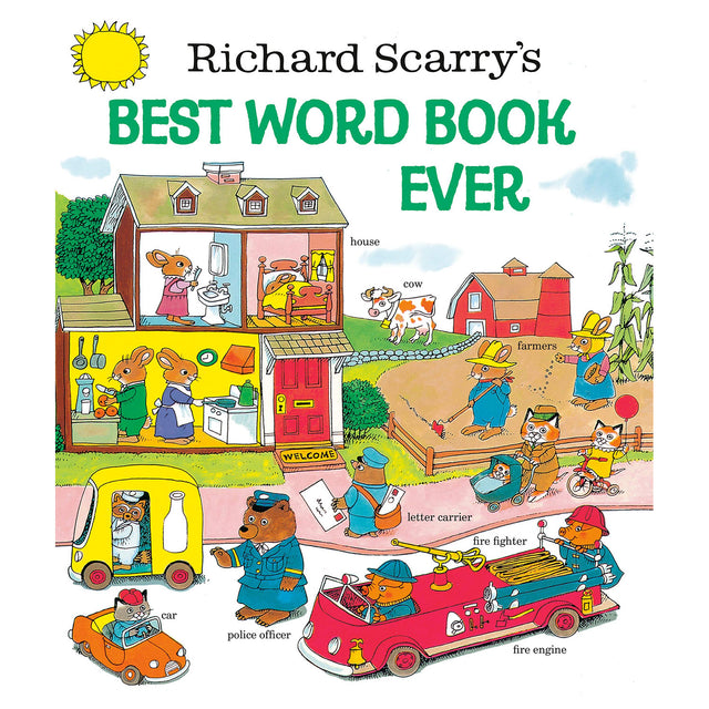 Richard Scarry's Best Word Book Ever cover showing labeled animals and vehicles in a colorful, friendly illustration.