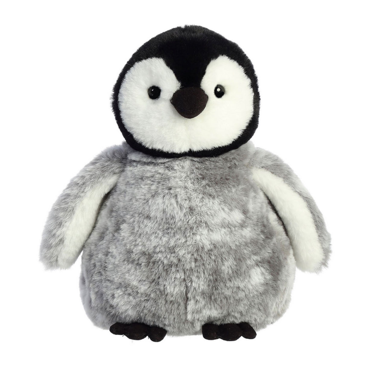 Penguin Pippy plush toy, soft grey-tipped fabric, 8.5 inches tall, cute and cuddly winter companion.