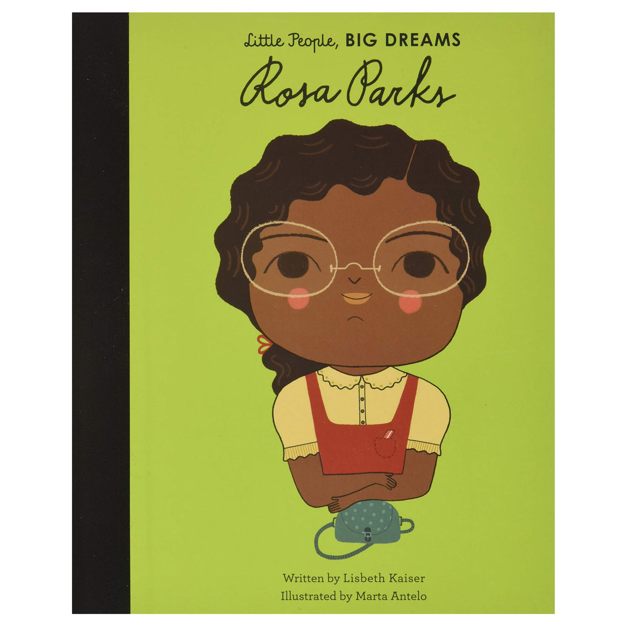 Little People, Big Dreams: Rosa Parks book cover with an illustrated portrait of Rosa Parks on green background.