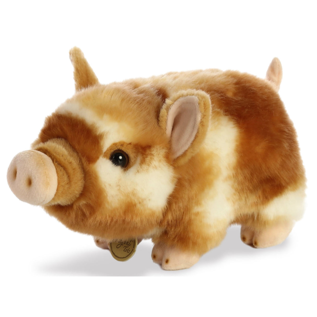 Pot Bellied Pig plush with brown and tan fur, soft texture, short tail, and detailed snout, perfect for all ages.