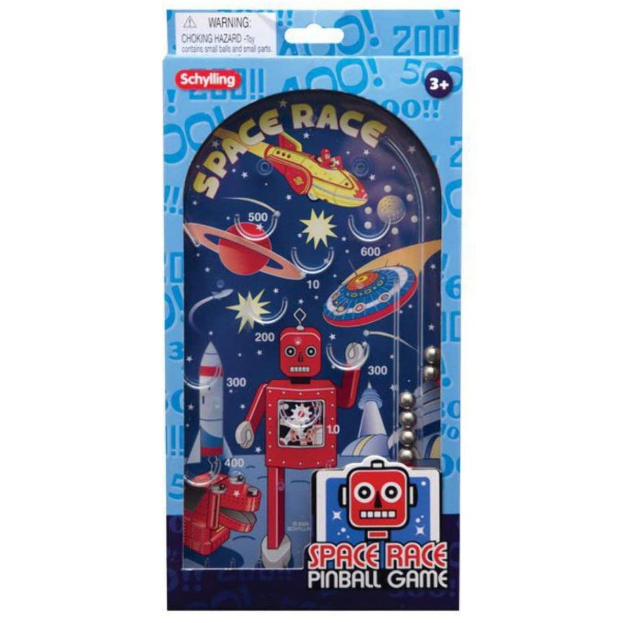 Robot Pinball handheld game with space design, metal balls, and challenging targets for hours of fun.