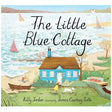 The Little Blue Cottage book cover shows a blue seaside cottage with a girl and dog by the shore.